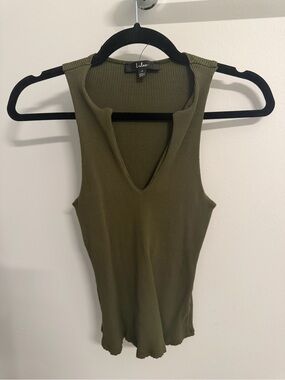 Lulu's Olive Ribbed V-Neck Sleeveless Tank